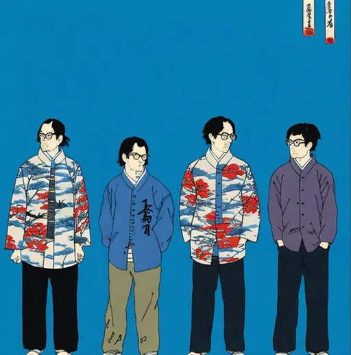 Prompt: hiroshige draws weezer's blue album's album cover