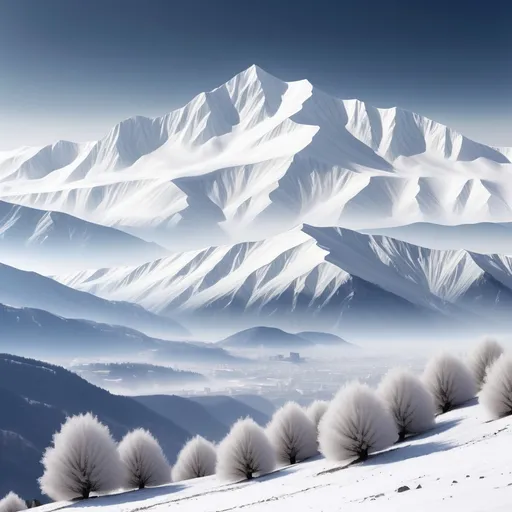 Prompt: txt landscape natural, attractive, ecologically clean, fresh air right on the mountains with white snow coverings