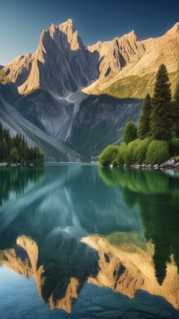 Prompt: 4 megapixels , "A serene lake nestled among towering mountains, reflecting the beauty of nature."

,18k
