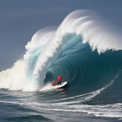 Prompt: Draw me an optimist at sea competing in very big waves