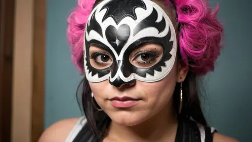 Prompt: A portrait of a beautiful Lovepunk luchador girl