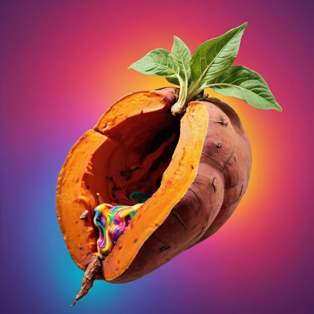 Prompt: Create a psychedelic image of a roasted sweet potato