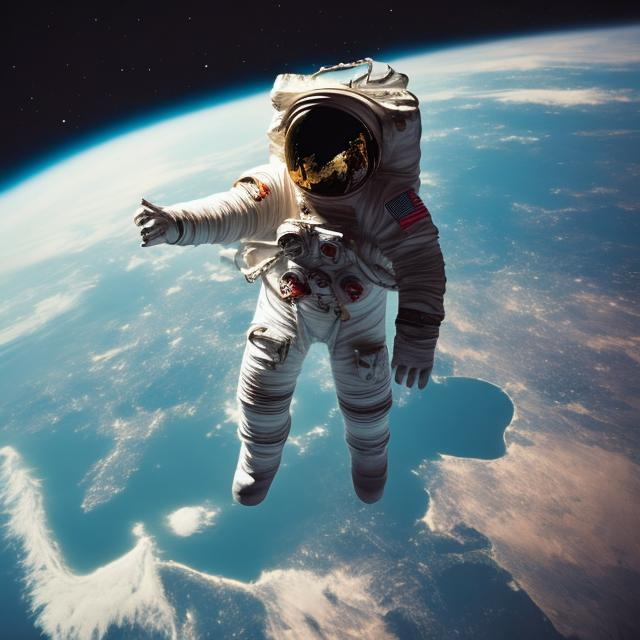 Prompt: Astronaut floating in the darkness of space over looking a beautiful earth