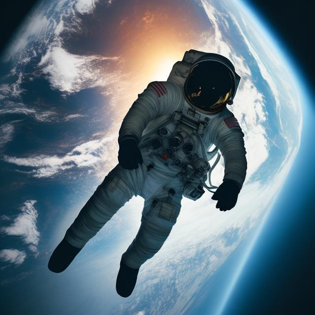 Prompt: Astronaut floating in the darkness of space over looking a beautiful earth