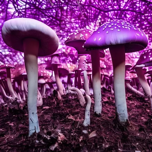 Prompt: Purple glowing mushroom forest 