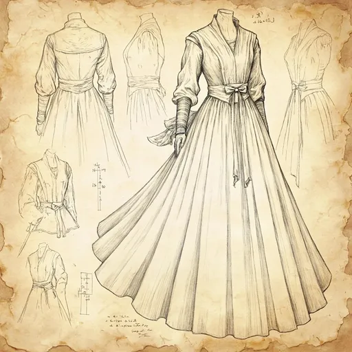 Prompt: technical drawing of a indian style satin silk weddingdress design, sleeves, tropical modest style, medieval fantasy, intricately detailed pencil sketch with numbers and measures, elegant flowing shapes, rustic parchment background, soft texture contrasts, warm highlights,, artistic presentation, dynamic angles, fashion illustration elements, high-quality craftsmanship, refined, inspiring, showcasing creativity and design excellence, beautiful composition.