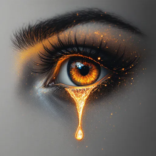 Prompt: close-up sketch of a teary eye reflecting fire, dramatic grey tones with vibrant color accents, emotional and poignant atmosphere, highly detailed and expressive features, intricate lines and shading capturing the reflections, intense yet somber ambiance, artistic masterpiece in pencil, high quality and sharp details for deep emotional impact black background