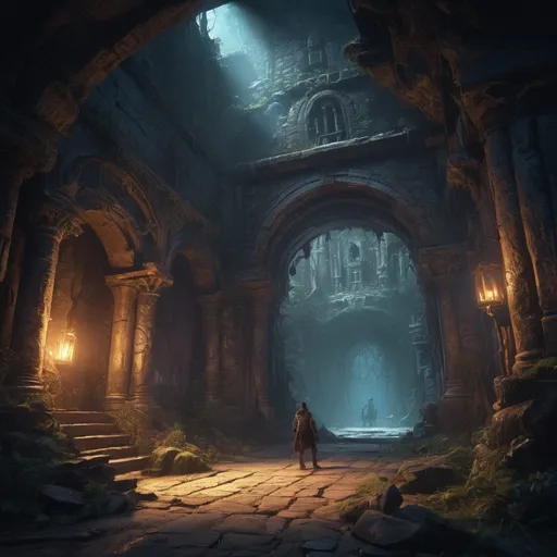 Prompt: (dungeon scene in Justin Gerard style), (fantasy artwork), dynamic composition, mythical monsters, brave adventurers, detailed character designs, vibrant colors, ambient magical lighting, intricate textures, immersive atmosphere, rich storytelling elements, high-resolution, captivating fantasy world, dramatic shadows, depth in details, enchanting background.