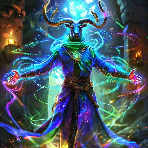 Prompt: (medieval fantasy polymorph spell), vibrant magic energy, swirling colors of blue and green, dynamic shapes and forms rapidly changing, luminous glowing effects, enchanting atmosphere, illuminated rune symbols, high detail, ultra-detailed, dramatic lighting, magical ambiance, evoking a sense of wonder and transformation.