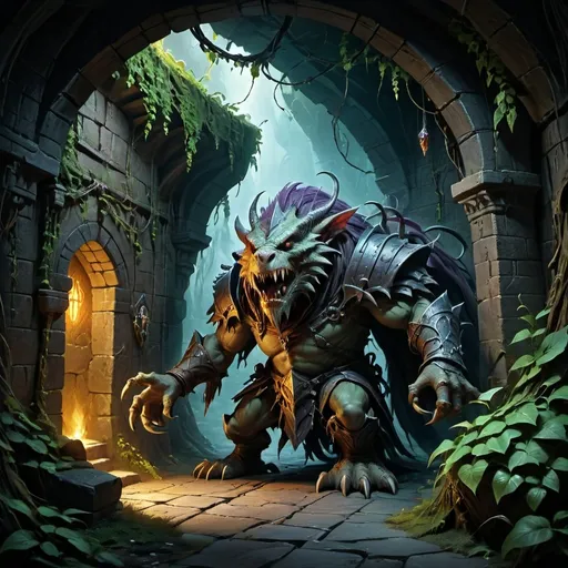 Prompt: (dungeon scene in Justin Gerard style), (fantasy artwork), dynamic composition, mythical monsters, brave adventurers, detailed character designs, vibrant colors, ambient magical lighting, intricate textures, immersive atmosphere, rich storytelling elements, high-resolution, captivating fantasy world, dramatic shadows, depth in details, enchanting background.