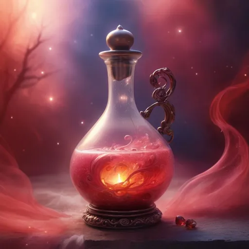 Prompt: (healing potion), (magical fog swirls), vibrant colors, luminous glow, enchanting atmosphere, mystical elements, ethereal background, red liquit ,delicate sparkles, aura of tranquility, charm of nature, ultra-detailed, high quality, dreamlike essence, whimsical ambiance.