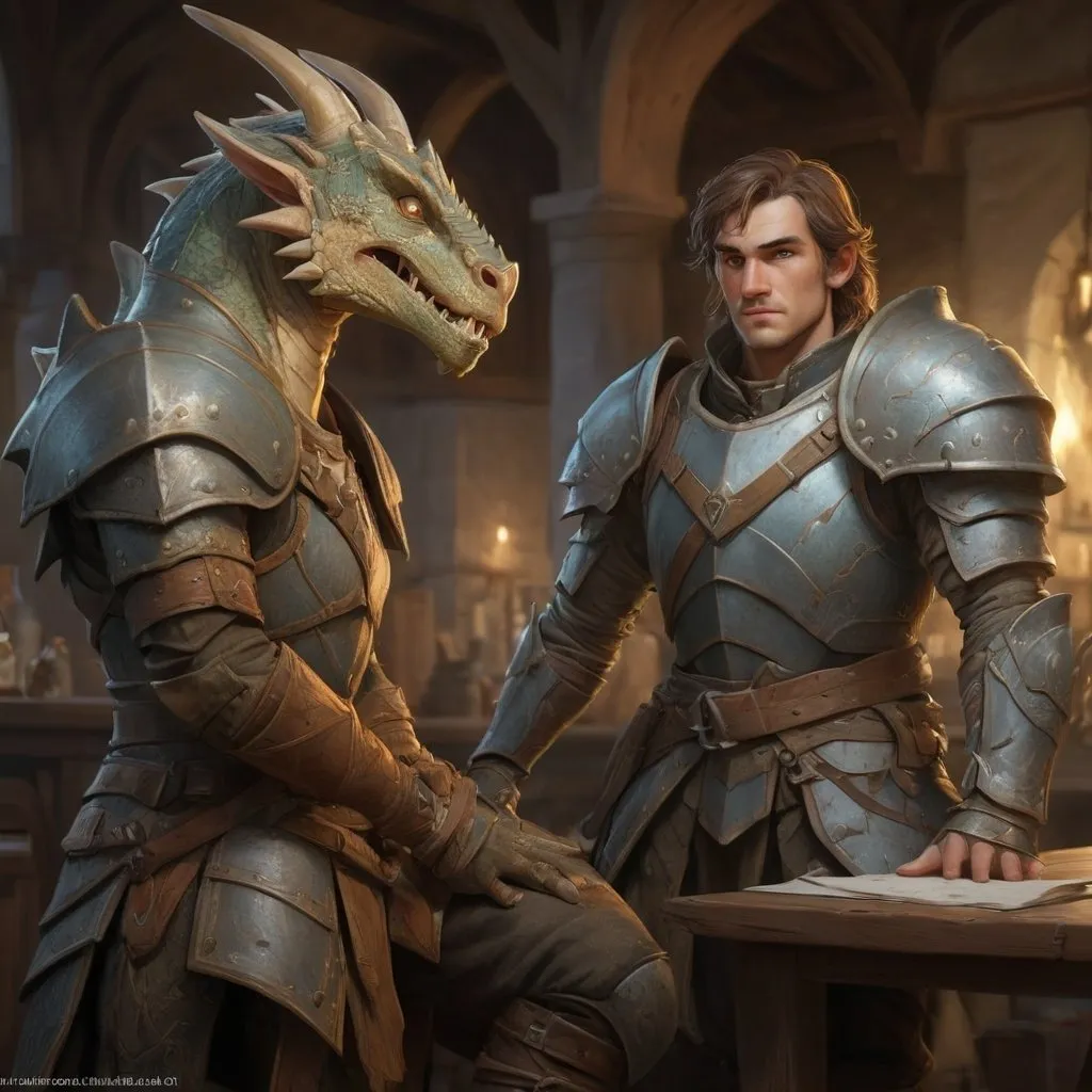 Prompt: fresco of a full body scene of a Dragonborn and a DnD Elf paladin character, medieval fantasy, tavern setting, sketch art, intricate Victorian armor, detailed scales, high quality, medieval fantasy, intricate armor, mythical creatures, dramatic lighting, intense atmosphere, detailed facial features, fantasy illustration