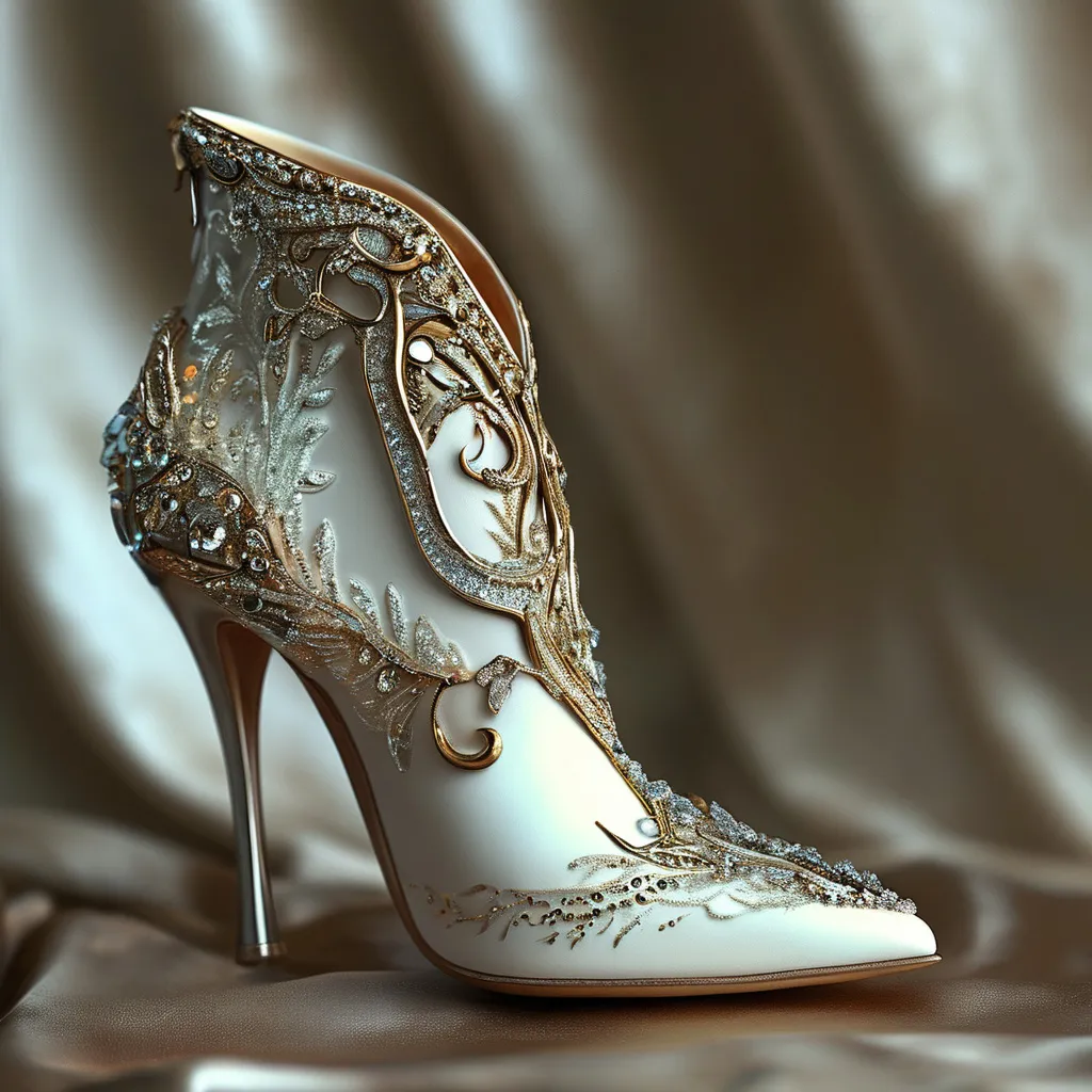 Prompt: (intricate crystal calf-high high heel boots), elegant design, lacquer style, reflecting light, strong flowing shapes, detailed craftsmanship, elegence, ultra-detailed, 4K resolution, exquisite visual composition,