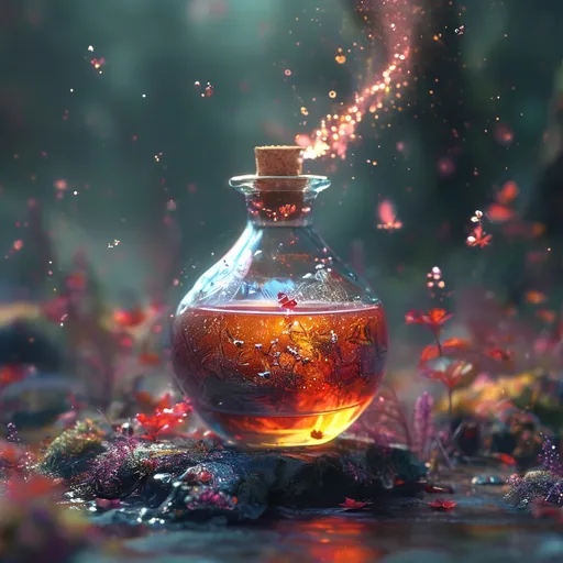 Prompt: (healing potion), (magical fog swirls), vibrant colors, luminous glow, enchanting atmosphere, mystical elements, ethereal background, red liquit ,delicate sparkles, aura of tranquility, charm of nature, ultra-detailed, high quality, dreamlike essence, whimsical ambiance.