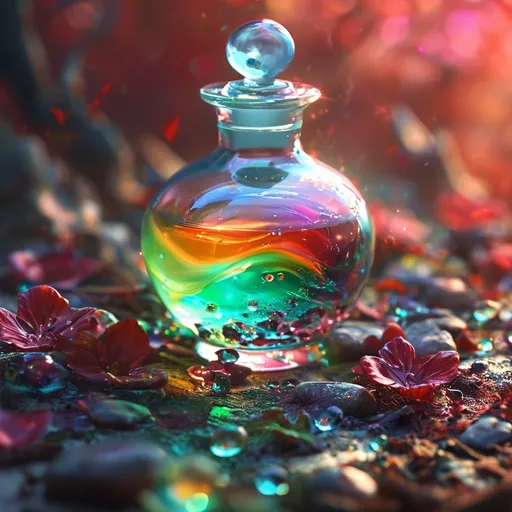 Prompt: (healing potion), (magical fog swirls), vibrant colors, luminous glow, enchanting atmosphere, mystical elements, ethereal background, red liquit ,delicate sparkles, aura of tranquility, charm of nature, ultra-detailed, high quality, dreamlike essence, whimsical ambiance.