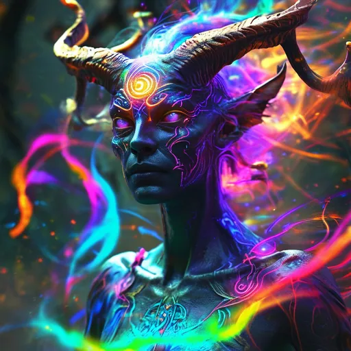 Prompt: (medieval fantasy demon summening spell), humanoid, vibrant magic energy, spiraling colors, dynamic shapes and forms rapidly changing, luminous glowing effects, enchanting atmosphere, illuminated rune symbols, high detail, ultra-detailed, dramatic lighting, magical ambiance