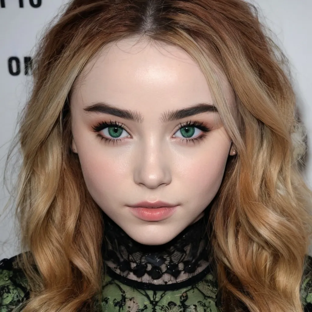 Prompt: Women with redhed and green eyes look like sabrina carpenter dark fantasy