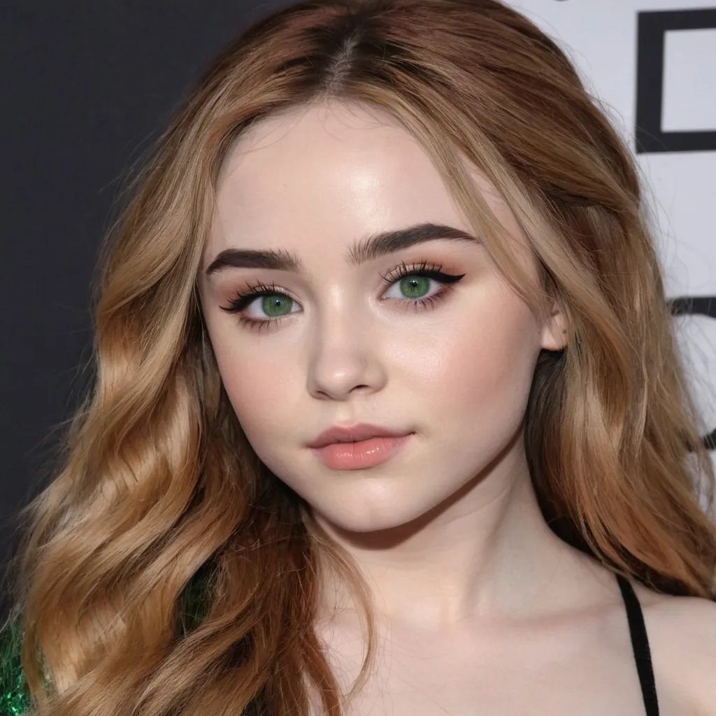 Prompt: Women with redhed and green eyes look like sabrina carpenter