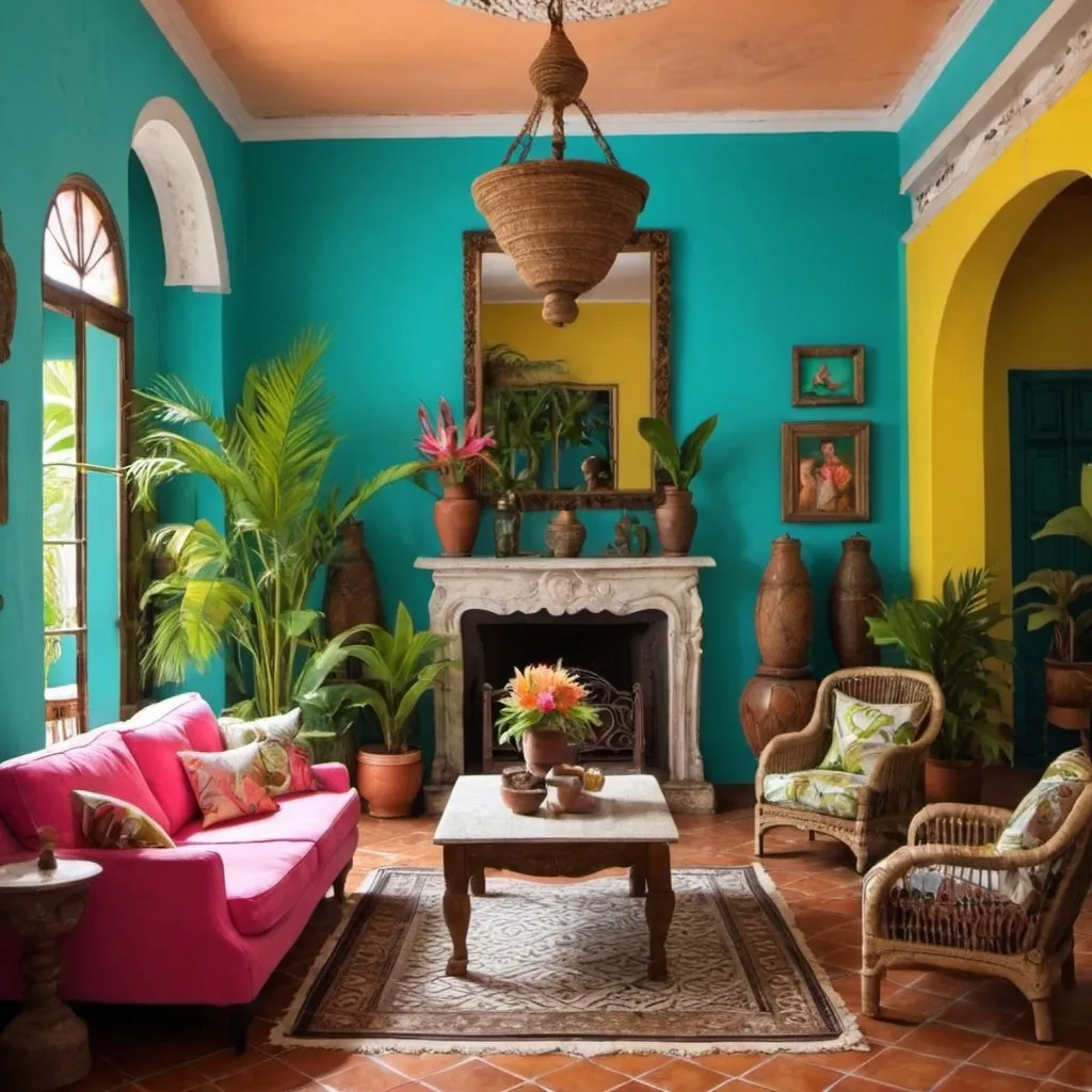 Prompt: cuban home decor and style ideas and examples