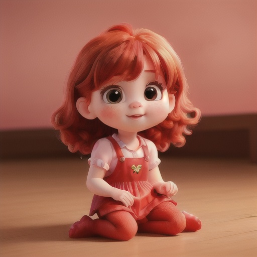 Prompt: Cute baby girl,  redhead, in strawberry outfit 