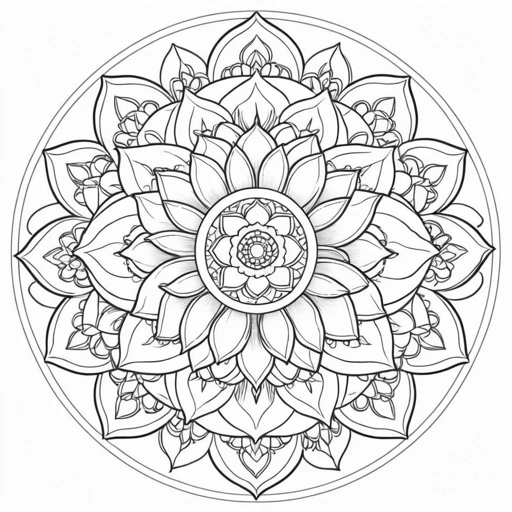 Prompt: create a lotus flower mandala, outline-only, white background, for print-out