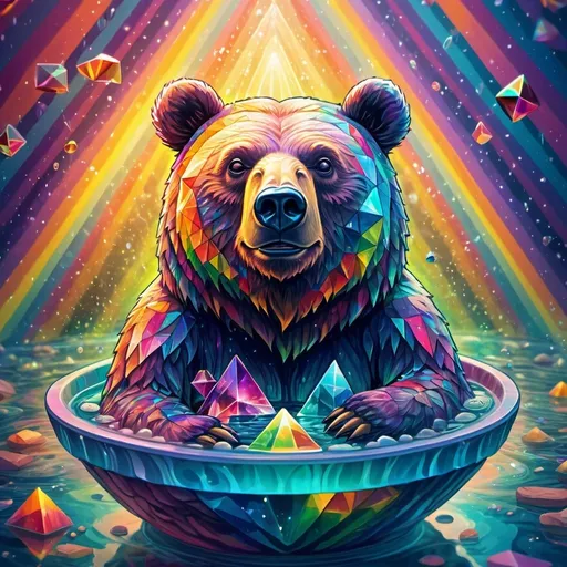 Prompt: trippy cartoon bear 
in a prism
 bath
