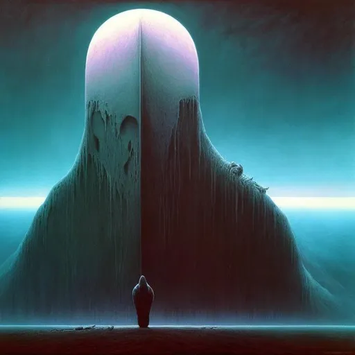 Prompt: Depression is a person. Destroying the human mind. In style of Zdzisław Beksiński 