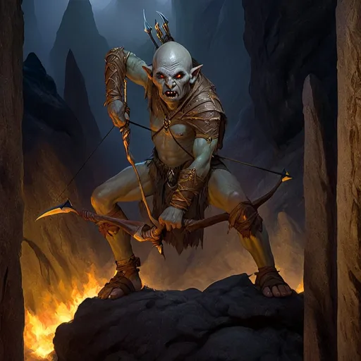 Prompt: moria orc archer with bow in dark cave