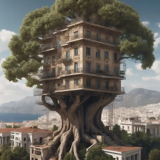 Prompt: Construction of Tree Apartment tree by the Greek Gods, hyper-detailed, intricate, delicate, cinematic brilliant stunning intricate meticulously detailed dramatic atmospheric maximalist digital