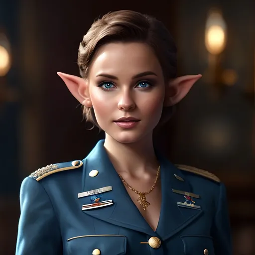 Prompt: Vasa# character, 
an elf in a blue ww2 uniform, short brown hair, 
illustration masterpiece, epic painting, intricate, elegant, smooth, sharp focus, 4k, illustration, background details, high-res, detailed, professional, atmospheric lighting