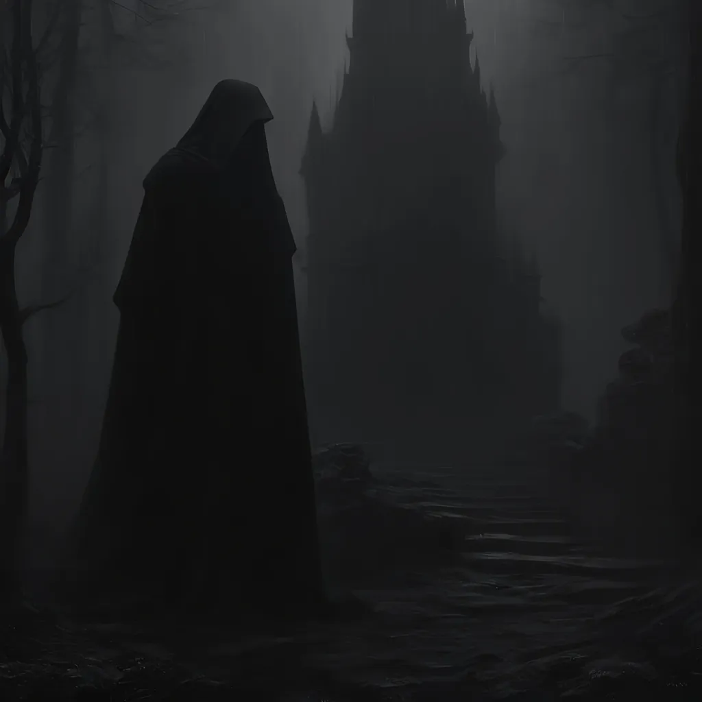 Prompt: #Vasa# character {{illustration masterpiece, epic painting} an old mysterious man cloaked in black, background is fog and shadows at night,

intricate, elegant, smooth, sharp focus, illustration, 4k, illustration