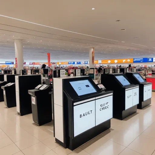 Prompt: self check out area with no machine at the duty free