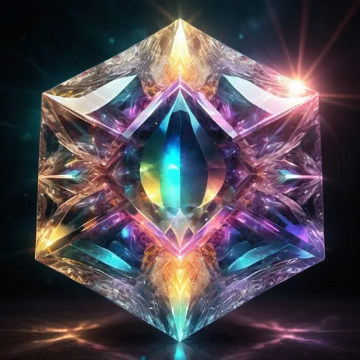Prompt: Rare meta verse crystal with magical powers, mystical aura, high quality, digital art, glowing luminous effects, intricate details, fantasy, vibrant colors, surreal lighting, sparkling gem, futuristic, translucent texture, intricate patterns, mesmerizing, magical realism