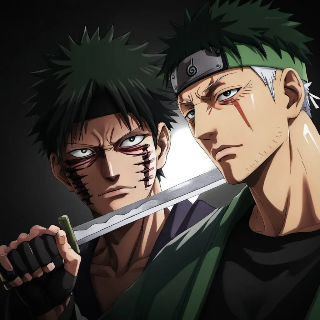 Prompt: Roronoa zoro and obito uchiha