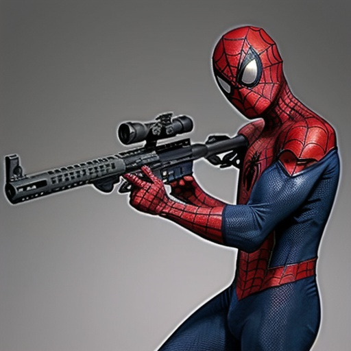 Prompt: Spiderman shooting an ar15 