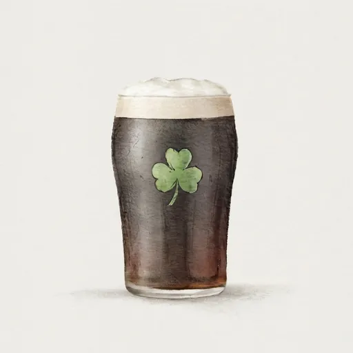 Prompt:  minimalist, hand-drawn illustration of a dark stout beer in a traditional pint glass without a handle, sketched in bold red lines on a beige background. The glass features a small green shamrock on the front, giving it a subtle Irish touch. The beer has a creamy foam top, with no straws, logos, or additional branding, resembling a classic Guinness-style stout. The style is retro and simple, with clean, slightly imperfect linework and no shading. NO RED COLOR. NO STRAW