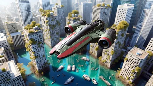 Prompt: futuristic spacecraft with (swept-back cockpit canopy), (streamlined design), (sleek split-pronged nose), flying over a (flooded city), (overgrown skyscrapers), (boats in the water below), (detailed cityscape in the background), (Beeple style), (retrofuturism), (solarpunk), vibrant colors, cinematic, (highly detailed) matte painting, atmospheric depth, imaginative and whimsical ambiance.