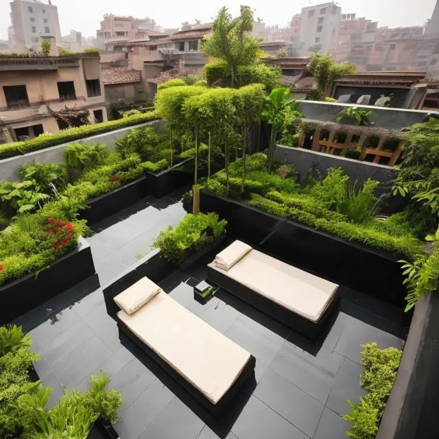 Prompt: roof top garden, huge house







