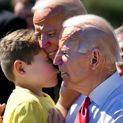 Prompt: Joe Biden smelling a small child 