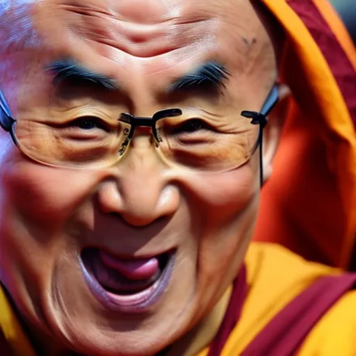 Prompt: The Dalai lama tongue inside a Childs mouth 