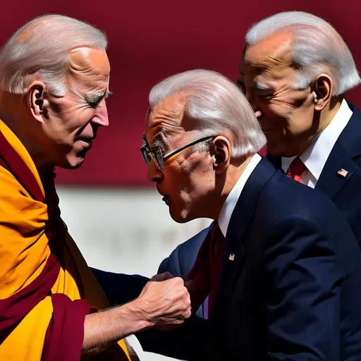 Prompt: Joe Biden kissing the dalai lama with tongue