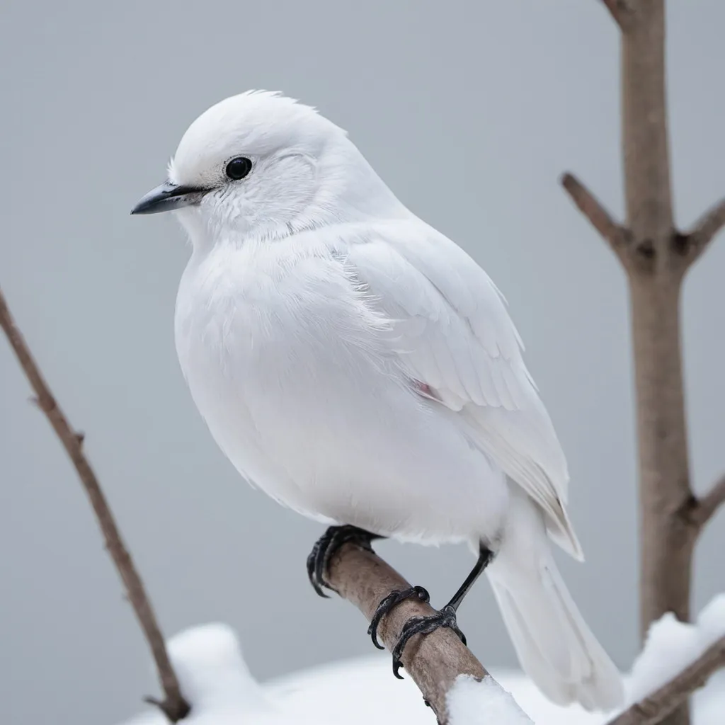 Prompt: White color bird  in snow 