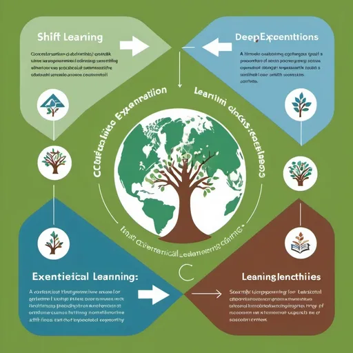 Prompt: Here's a potential graphical abstract:

[Image description: A visual representation of the study's findings, with four interconnected sections]

Section 1: Traditional Education (a classroom icon with a book and a globe)
* Arrow pointing to Section 2, labeled "Shift to Experiential Learning"

Section 2: Experiential Learning (an image of students engaging in outdoor activities, such as planting trees or conducting field research)
* Arrow pointing to Section 3, labeled "Deepening Learning & Developing Competencies"

Section 3: Student Outcomes (icons representing critical thinking, collaboration, and sense of place, with a graph showing an upward trend)
* Arrow pointing to Section 4, labeled "Transgressive Pedagogies"

Section 4: Transgressive Pedagogies (an image representing a transformative learning experience, such as a puzzle piece fitting into place)
* Text: "Critical, transforming learning experience for climate change and sustainability"

[Color scheme: A blend of earthy tones (green, blue, brown) to represent sustainability and learning]

