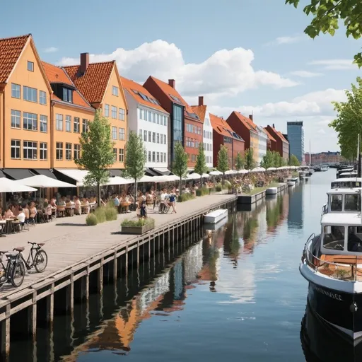 Prompt: A depiction of Islands Brygge in Copenhagen during summer