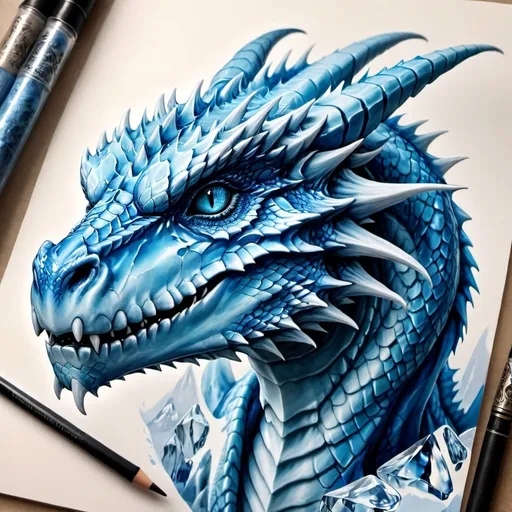 Prompt: hyper realistic ice dragon dnd