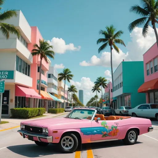 Prompt: MUSIC COVER ART IN MIAMI 
 BUT NO PEOPLE ANIMATED