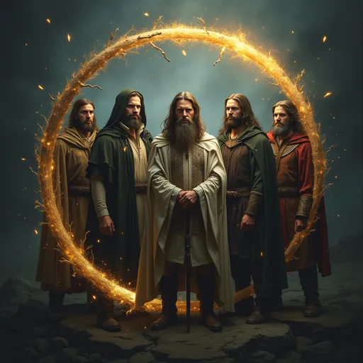 Prompt: Create image that represents a group of developers called "Fellowship of the code” in reference to lord of the rings 