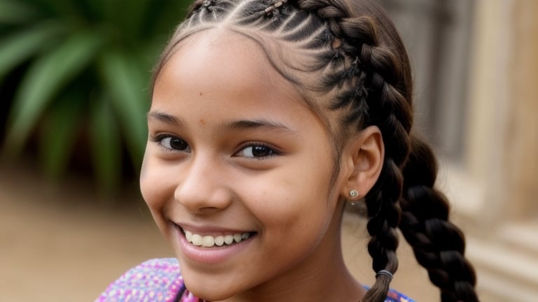 Prompt: masterpiece, best quality, a girl with braids, intricate, smile, happy, 4k