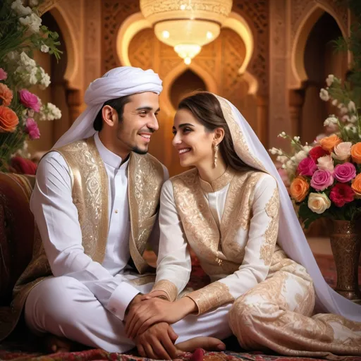 Prompt: Marriage photo saudia boy and girl beautiful couple 