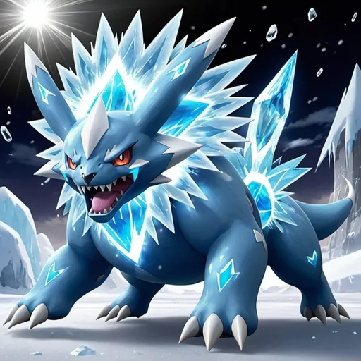 Prompt: Big legendary Ice/Electric type pokemon